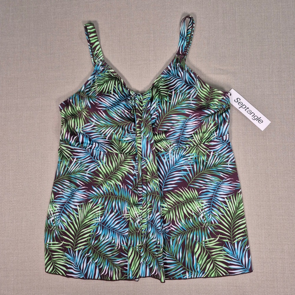 Septangle Women Plus Tropical Leaf Print Tankini Swim Top Only Size 20W NWT